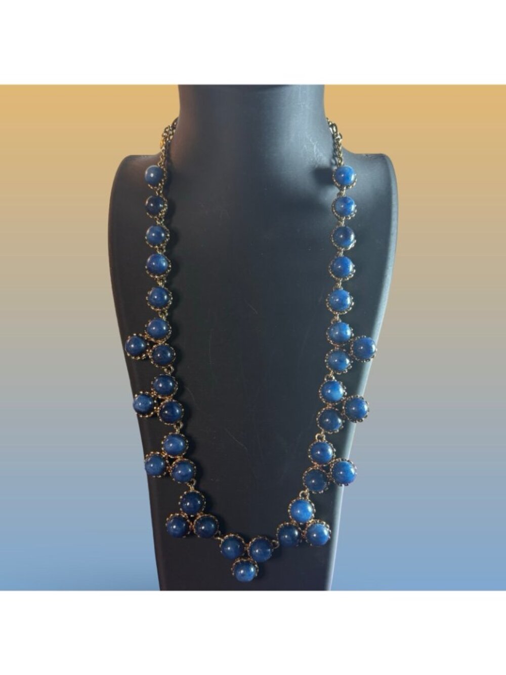 Ann Taylor Necklace With Blue Beads Retro Charm Lobster Clasp Closure Statement - Picture 4 of 10